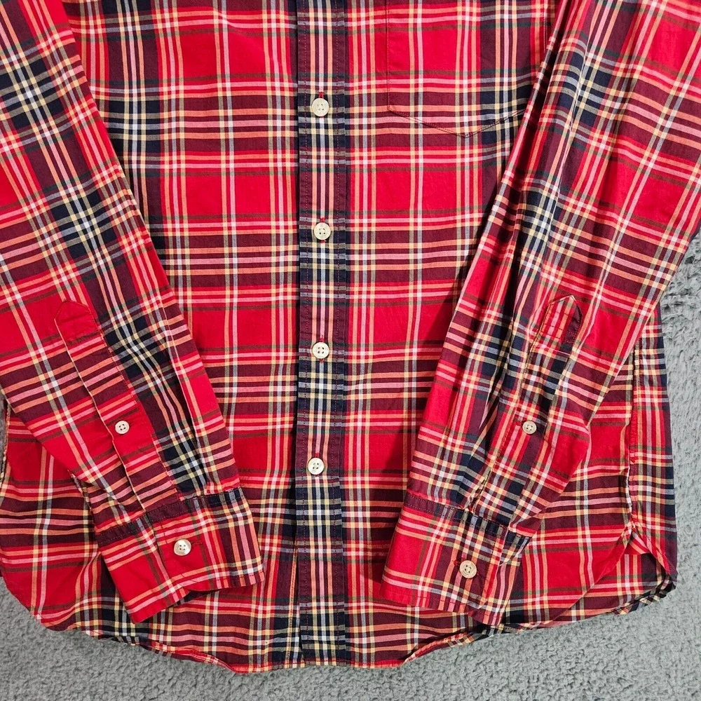 J Crew Shirt Men Small‎ Slim Fit Button Up Long Sleeve Red Plaid Lightweight -S